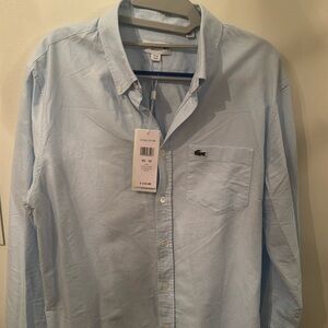 Men’s Lacoste long sleeve casual button down in light blue 100 percent cotton